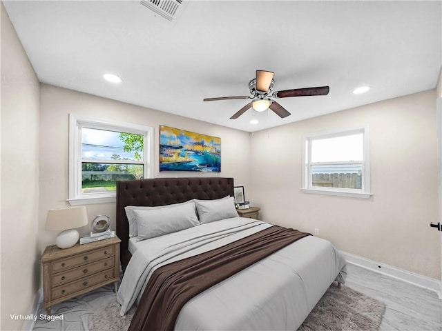 709 29th St, Kenner, LA 70062 - bedroom featuring recessed lighting, visible vents, baseboards, and a ceiling fan