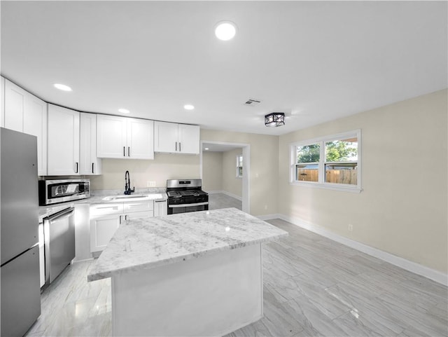 709 29th St, Kenner, LA 70062 - kitchen featuring a sink, visible vents, appliances with stainless steel finishes, and white cabinetry
