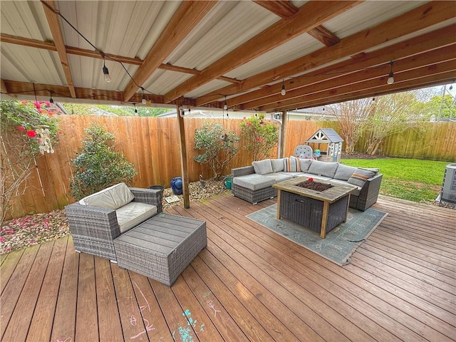 1101 Belmont Pl, Metairie, LA 70001 - deck featuring an outdoor living space with a fire pit and a fenced backyard