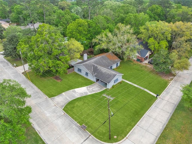 drone / aerial view with a view of trees