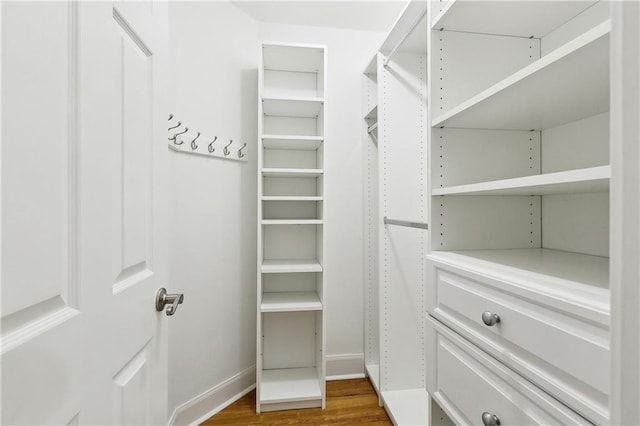 spacious closet with wood finished floors