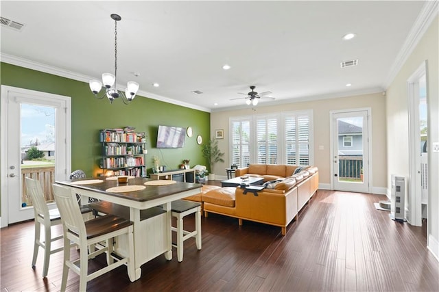 85 W Claiborne Sq, Chalmette, LA 70043 - dining area with visible vents, a healthy amount of sunlight, and dark wood finished floors