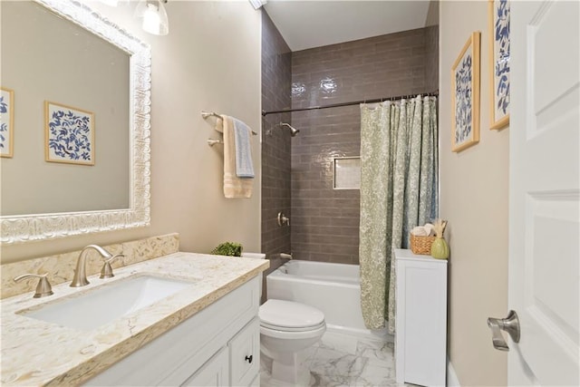 85 W Claiborne Sq, Chalmette, LA 70043 - bathroom with shower / tub combo, vanity, marble finish floor, and toilet
