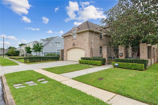 519 Homestead Ave, Metairie, LA 70005 - view of front of home featuring a garage, fence, brick siding, a front lawn, and driveway