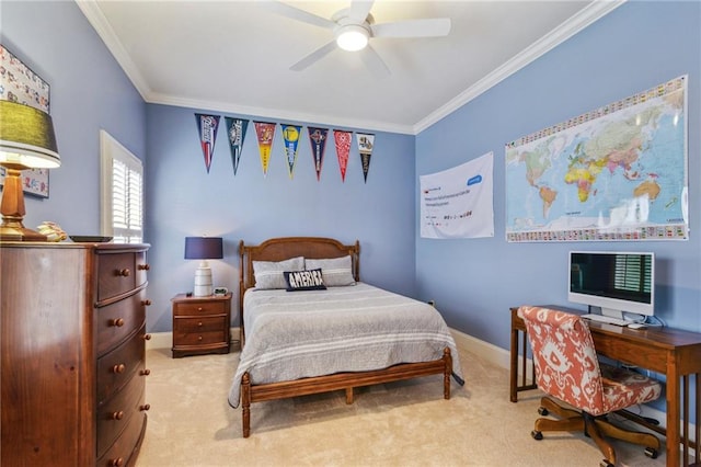 519 Homestead Ave, Metairie, LA 70005 - bedroom with crown molding, carpet flooring, baseboards, and a ceiling fan
