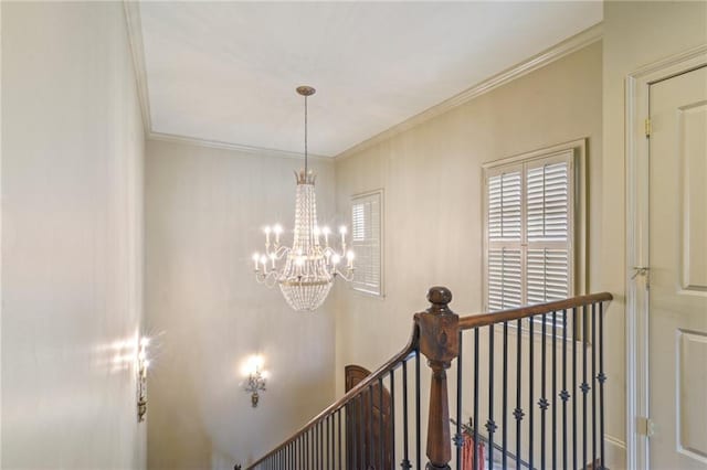 519 Homestead Ave, Metairie, LA 70005 - stairway with an inviting chandelier and crown molding