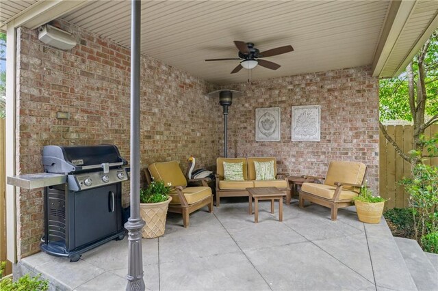 519 Homestead Ave, Metairie, LA 70005 - view of patio / terrace with a grill, an outdoor hangout area, fence, and a ceiling fan