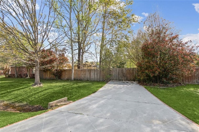 view of yard featuring fence private yard and a patio area