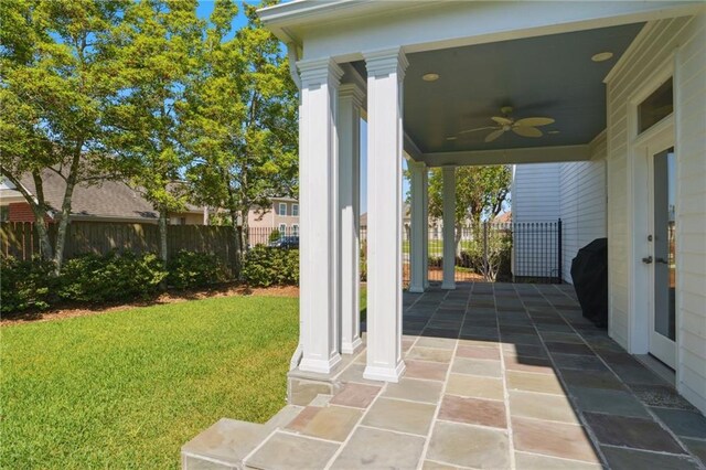 3752 Lake Charles Dr, Gretna, LA 70056 - view of patio / terrace with fence and a ceiling fan
