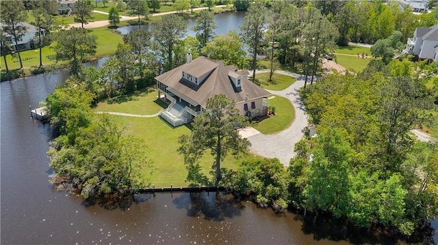 aerial view with a water view