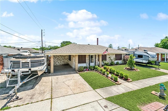 2101 Congressman Hebert Dr, Chalmette, LA 70043 - single story home with an attached carport, a front lawn, brick siding, a shingled roof, and concrete driveway