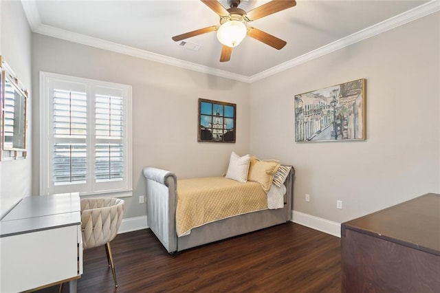 809 S Corniche Du Lac, Covington, LA 70433 - bedroom with dark wood finished floors, crown molding, and a ceiling fan