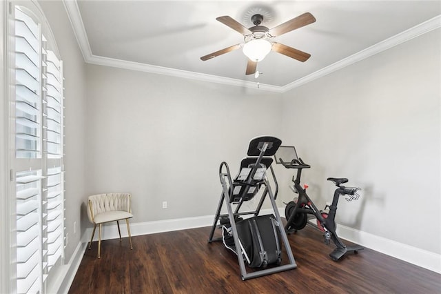 809 S Corniche Du Lac, Covington, LA 70433 - workout room with wood finished floors, a ceiling fan, and ornamental molding