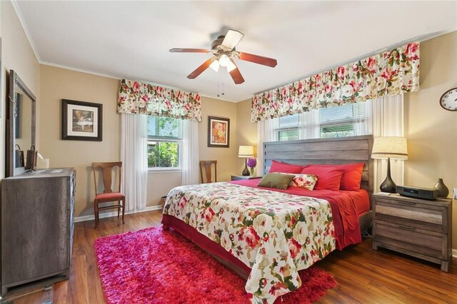 3000 Clifford Dr, Metairie, LA 70002 - bedroom with crown molding, baseboards, a ceiling fan, and wood finished floors