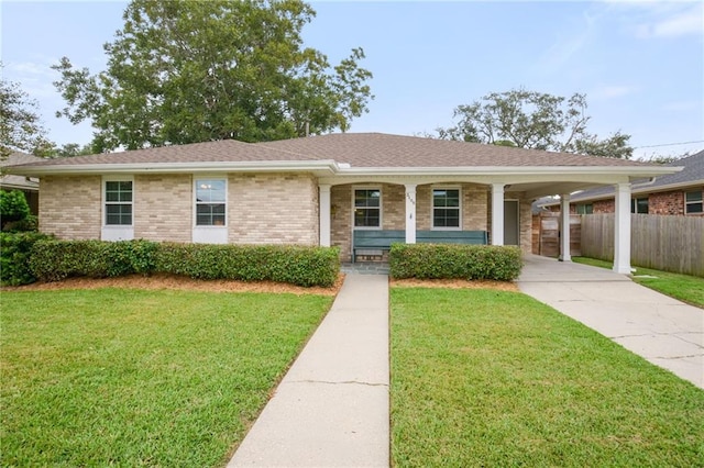 view of front of property with driveway, brick siding, and an attached carport