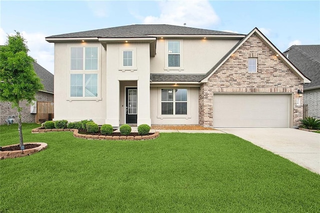 316 Providence Bay Rd, Slidell, LA 70461 - traditional home with roof with shingles, concrete driveway, a front yard, and stucco siding
