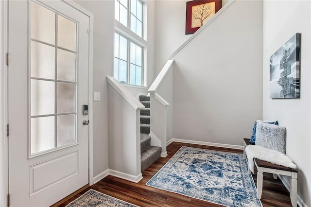 316 Providence Bay Rd, Slidell, LA 70461 - entrance foyer featuring stairs, dark wood-type flooring, and baseboards