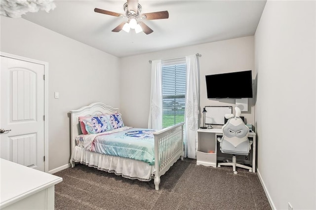 316 Providence Bay Rd, Slidell, LA 70461 - bedroom featuring dark carpet, baseboards, and ceiling fan