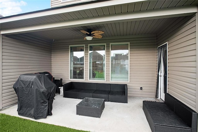 316 Providence Bay Rd, Slidell, LA 70461 - view of patio featuring outdoor lounge area, a ceiling fan, and a grill