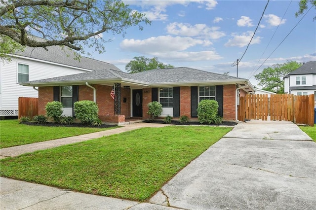 5387 Chamberlain Dr, New Orleans, LA 70122 - view of front of home featuring brick siding, driveway, fence, and a front lawn