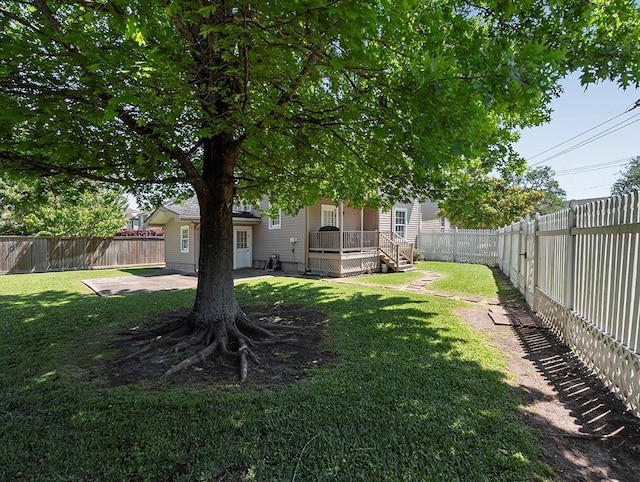 view of yard with a fenced backyard and a patio