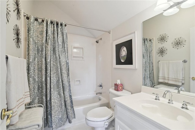 59 Spanish Fort Blvd, New Orleans, LA 70124 - full bathroom with toilet, shower / bath combo, vanity, and vaulted ceiling