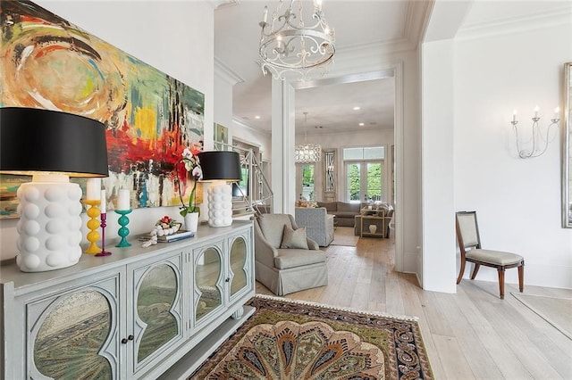 316 Sena Dr, Metairie, LA 70005 - interior space with recessed lighting, ornamental molding, a chandelier, and hardwood / wood-style floors