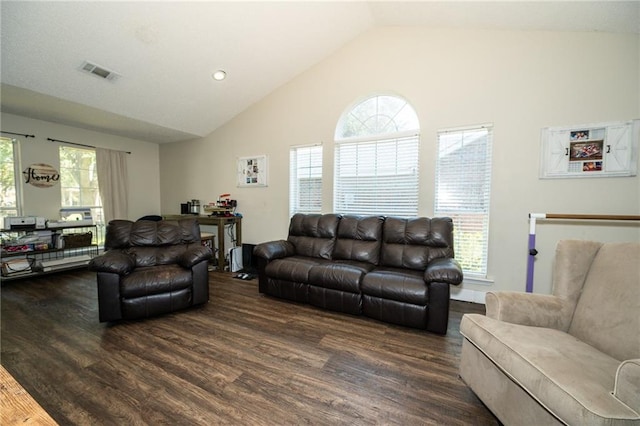 1025 Breckenridge Dr, Slidell, LA 70461 - living room with dark wood-style floors and high vaulted ceiling