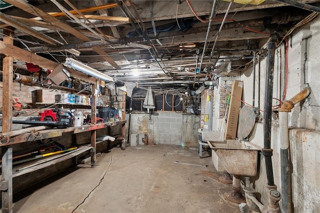 view of unfinished basement