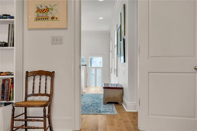 225 Ridgewood Dr, Metairie, LA 70005 - corridor with ornamental molding, baseboards, light wood-type flooring, and recessed lighting