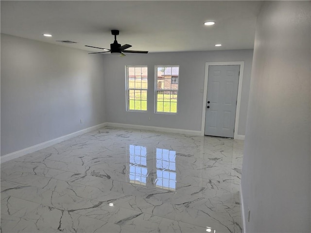 2405 Tattersall Dr, Harvey, LA 70058 - unfurnished room with recessed lighting, marble finish floor, baseboards, and a ceiling fan