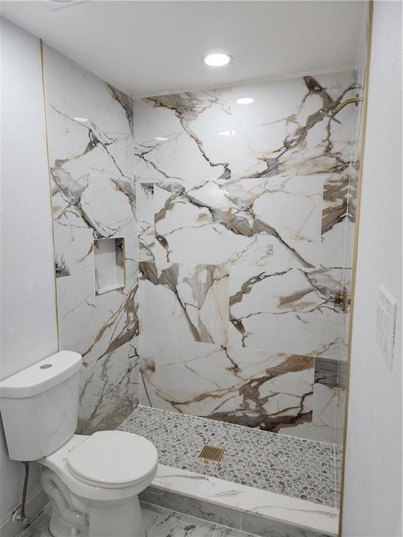 2405 Tattersall Dr, Harvey, LA 70058 - bathroom with toilet, a marble finish shower, marble finish floor, and recessed lighting