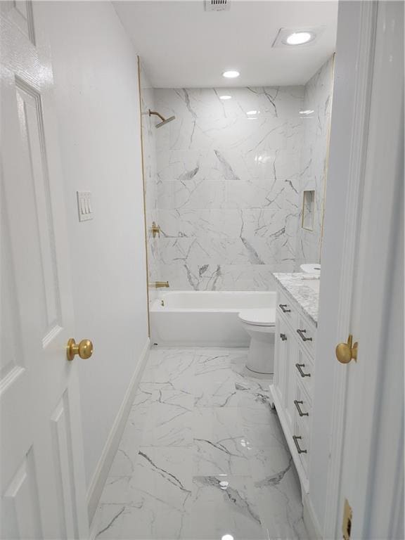 2405 Tattersall Dr, Harvey, LA 70058 - full bath featuring baseboards, toilet, tub / shower combination, vanity, and marble finish floor