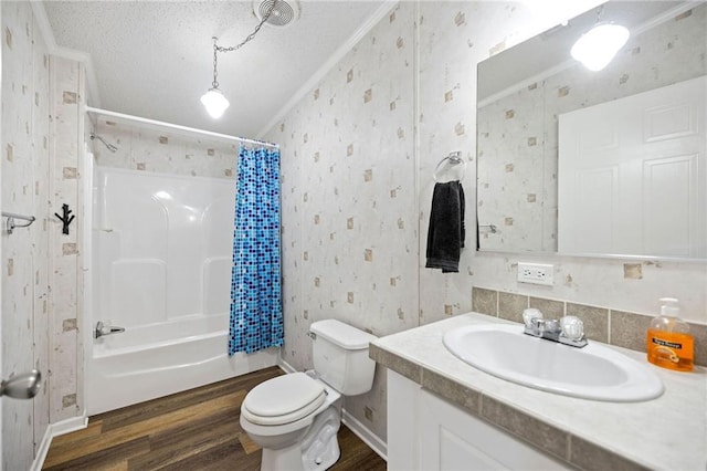 1510 Pumping Station Rd, Greensburg, LA 70441 - bathroom featuring ornamental molding, toilet, wood finished floors, and wallpapered walls