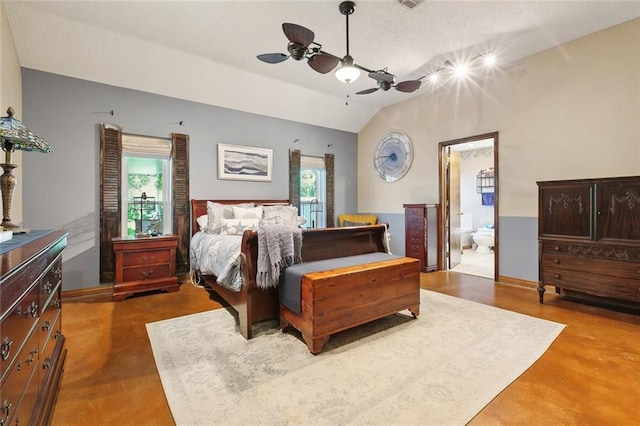 313 Sarah Victoria Dr, Belle Chasse, LA 70037 - bedroom featuring ensuite bath, a ceiling fan, and lofted ceiling