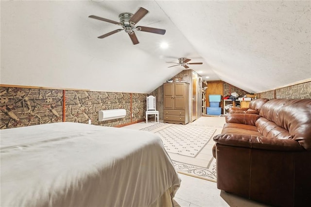 313 Sarah Victoria Dr, Belle Chasse, LA 70037 - bedroom featuring ceiling fan, wallpapered walls, and lofted ceiling