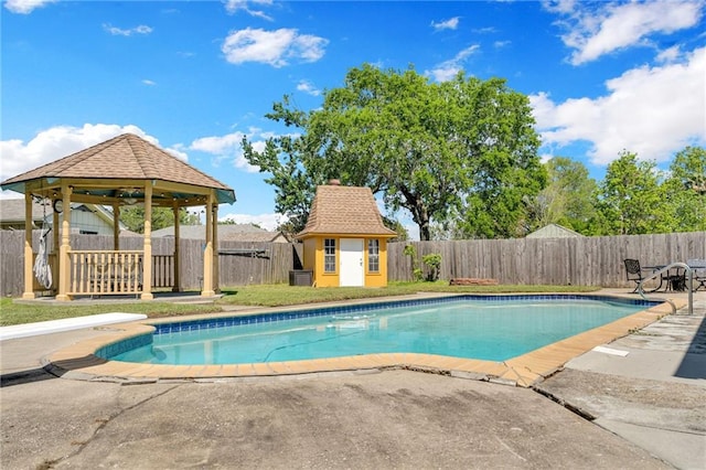 5245 Sanford St, Metairie, LA 70006 - view of pool with a gazebo, a fenced backyard, a patio area, and an outbuilding