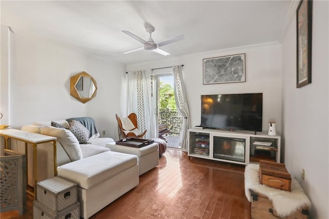 3915 St Charles Ave Unit 215, New Orleans, LA 70118 - living area with ornamental molding, hardwood / wood-style floors, and ceiling fan