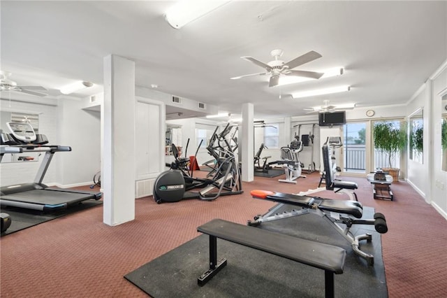 3915 St Charles Ave Unit 215, New Orleans, LA 70118 - gym featuring ceiling fan, carpet, and baseboards