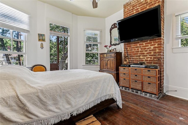 3418 Coliseum St, New Orleans, LA 70115 - bedroom featuring baseboards, a ceiling fan, hardwood / wood-style flooring, and access to outside