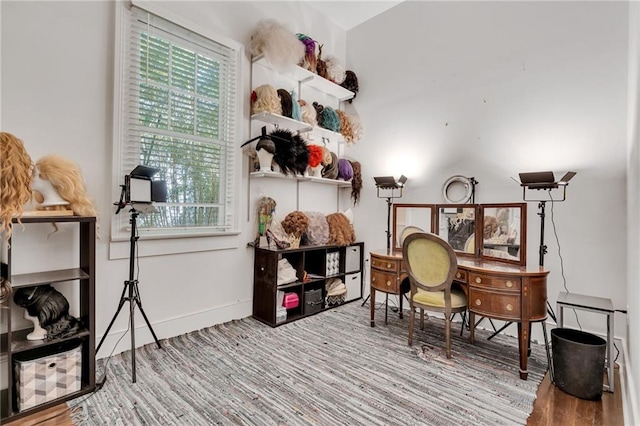 interior space featuring a wealth of natural light, baseboards, and wood finished floors