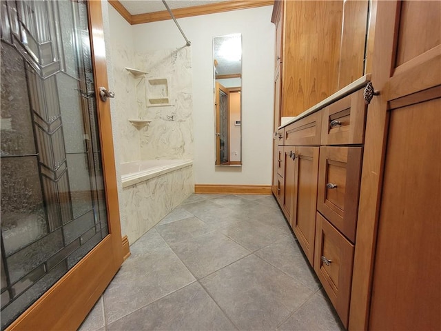 2202 Fazzio Rd, Chalmette, LA 70043 - full bath featuring baseboards, ornamental molding, and shower / tub combo with curtain