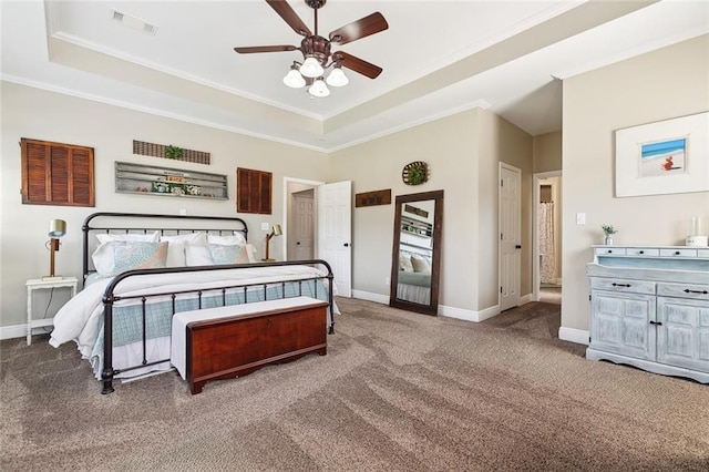 155 Maud Olive Dr, Belle Chasse, LA 70037 - bedroom featuring visible vents, a tray ceiling, ornamental molding, and carpet floors