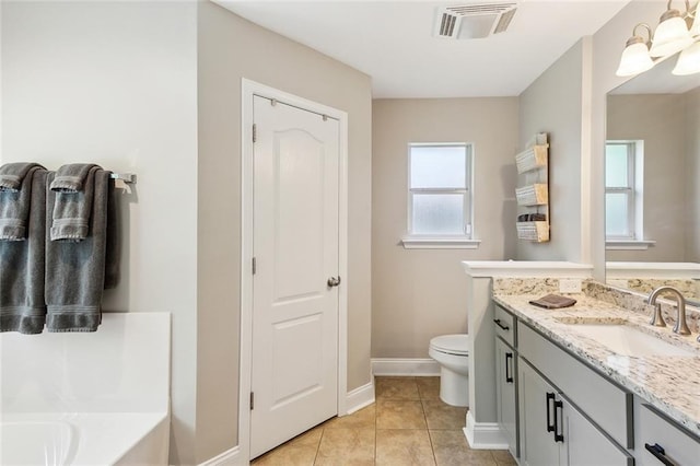 309 Allie Ln, Luling, LA 70070 - full bath featuring a bath, vanity, visible vents, toilet, and tile patterned floors