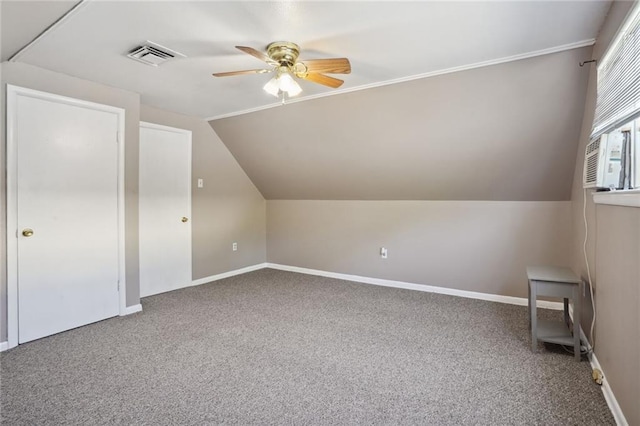10012 Joel Ave, River Ridge, LA 70123 - bonus room featuring ceiling fan, carpet floors, baseboards, lofted ceiling, and visible vents