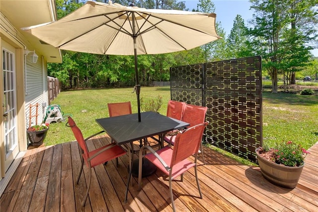 232 Chateau Dr, Slidell, LA 70460 - wooden deck with outdoor dining space and a fenced backyard