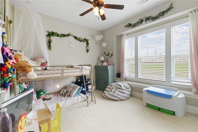 6038 Orleans Ave, New Orleans, LA 70124 - bedroom featuring carpet floors, baseboards, a ceiling fan, and visible vents