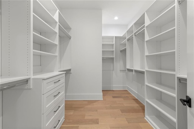 spacious closet featuring light wood-style flooring