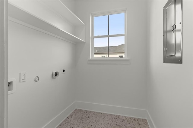 washroom featuring laundry area, electric dryer hookup, and baseboards