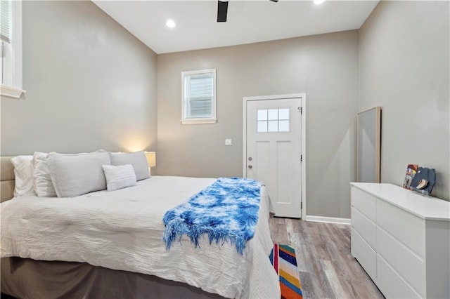 202729 Cambronne St, New Orleans, LA 70118 - bedroom featuring recessed lighting, light wood-style floors, baseboards, and a ceiling fan